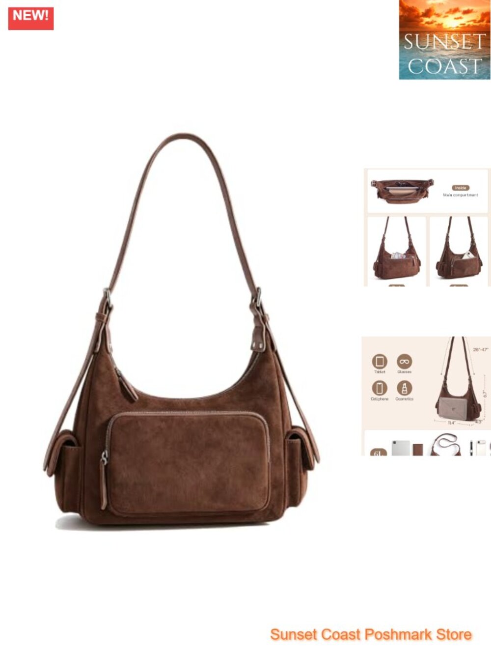 Faux Suede Hobo Shoulder Bag Slouchy Crossbody Purse Travel Handbag